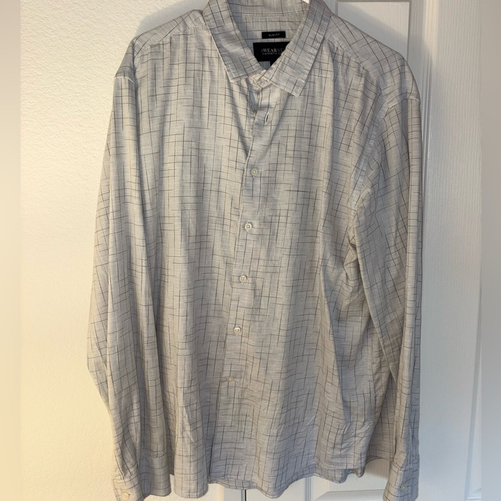 Kenneth Cole Men's Light Gray Plaid Dress Shirt